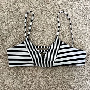 Malai Small Black and White Stripe Patterned Bikini Top - Size Small